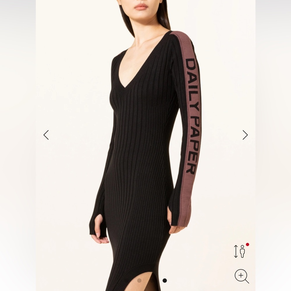 NWT Daily Paper Hosiko Ribbed Knit tuxedo stripe logo print side slit midi dress